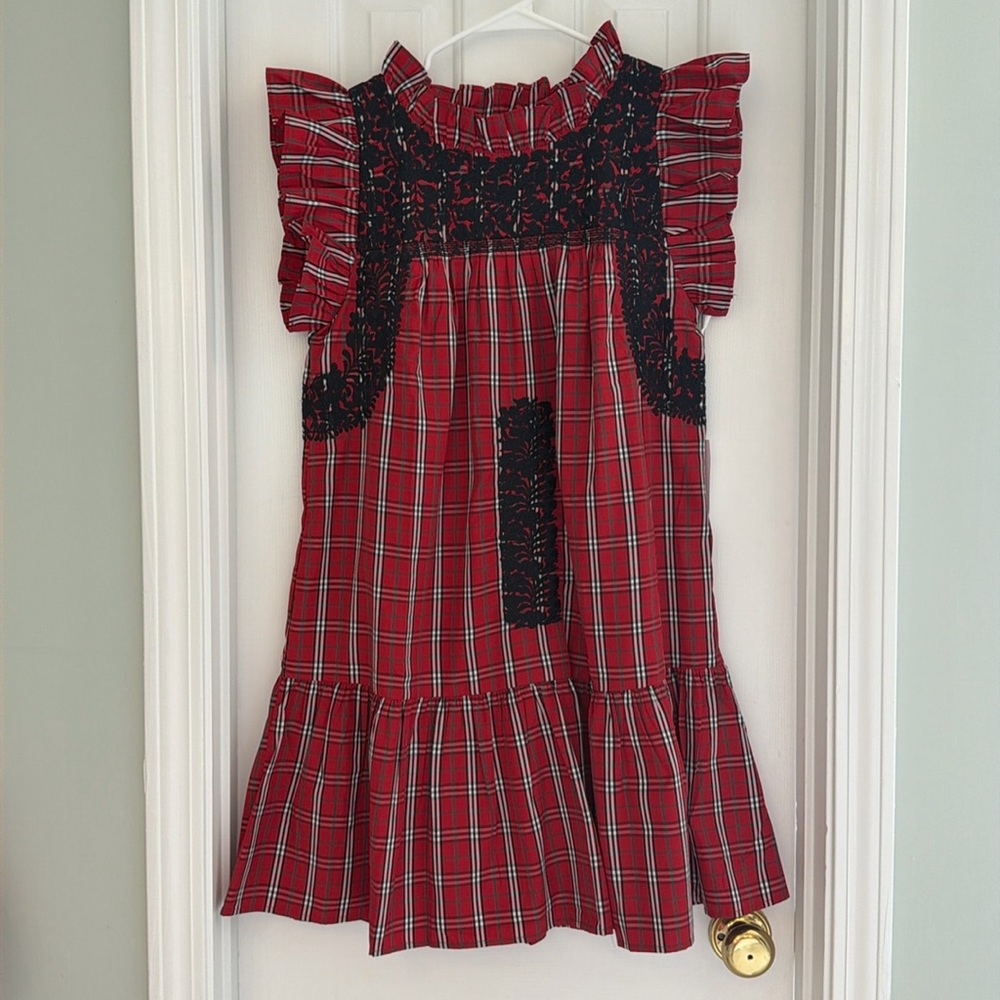 NWT Dillards J Marie red and black plaid embroidered dress size small